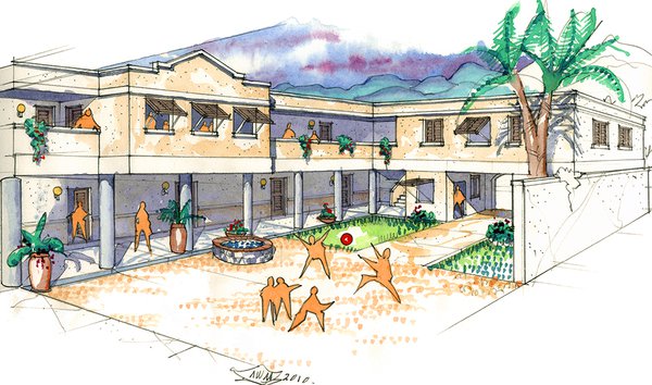 Bon Samaritain Mission & Orphanage Interior Courtyard Perspective Watercolor Bon Samaritain Mission & Orphanage Interior Courtyard Perspective Watercolor